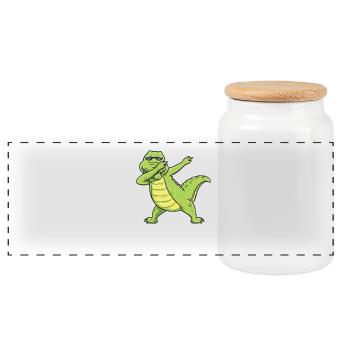 Dabbing Dab Dance Crocodile Gift Birthday Child - Panoramic Cookie Jar with Wooden Lid - white - Front