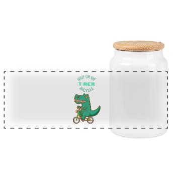 Strample oder sterbe - T-Rex Fahrrad - Panorama Keksdose mit Holzdeckel - Weiß - Vorne