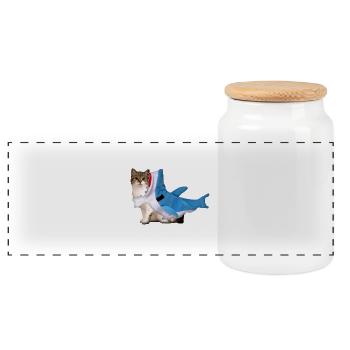 Trust Me I'm A Shark Funny Cat In Costume Graphic - Panoramic Cookie Jar with Wooden Lid - white - Front