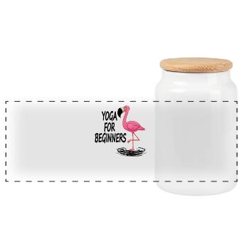 Funny Flamingo Yoga for Beginners Beach T-Shirt - Panorama Keksdose mit Holzdeckel - Weiß - Vorne