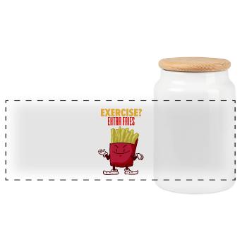 French fries - potatoes - fast food - food - Panoramic Cookie Jar with Wooden Lid - white - Front