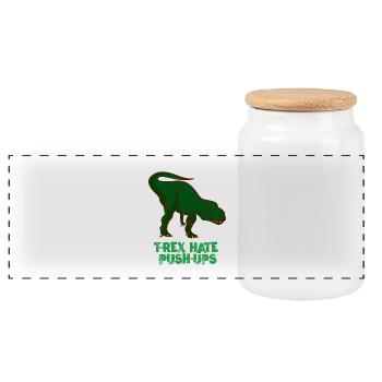 T-Rex - force de pompes de dinosaures - Boîte à biscuits avec couvercle en bois - blanc - Devant