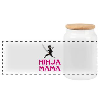 Ninja Mama Mutter Mutti T-Shirt Mutterag Geburtsta - Panorama Keksdose mit Holzdeckel - Weiß - Vorne