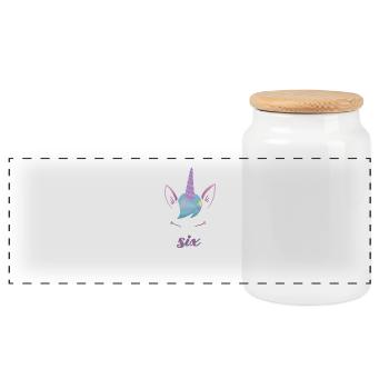 Unicorn Sixième anniversaire - 6 ans d'anniversaire - Boîte à biscuits avec couvercle en bois - blanc - Devant