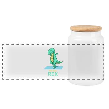 Yoga-Saurus Rex - Dino - Sport - Panorama Keksdose mit Holzdeckel - Weiß - Vorne