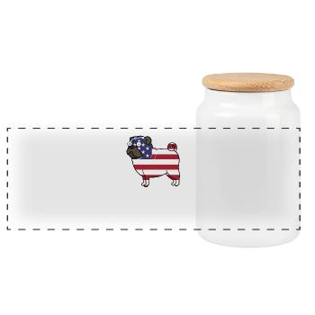 American Flag Pug - Panoramic Cookie Jar with Wooden Lid - white - Front