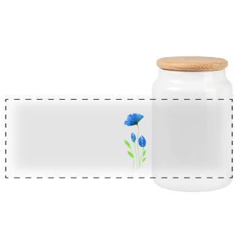 Blauer Blumen in moderner Watercolor Optik - Panorama Keksdose mit Holzdeckel - Weiß - Vorne
