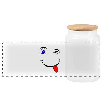 Cute smiley kids parents baby gift - Panoramic Cookie Jar with Wooden Lid - white - Front