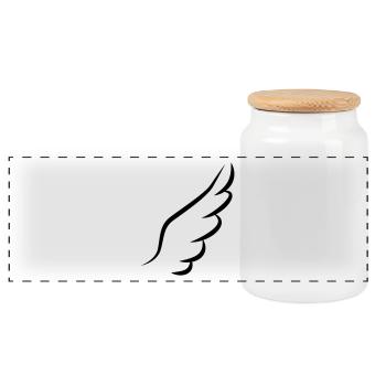 angel wings - Panoramic Cookie Jar with Wooden Lid - white - Front