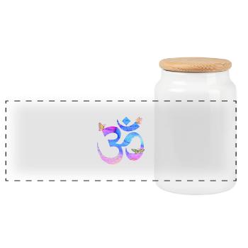 Om aquarelle en bleu et rose avec des papillons - Boîte à biscuits avec couvercle en bois - blanc - Devant