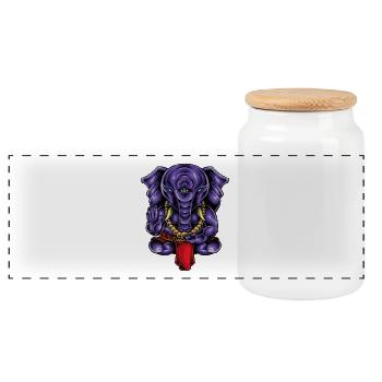 Ganesha - Panoramic Cookie Jar with Wooden Lid - white - Front
