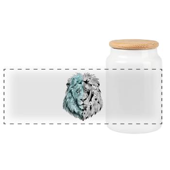 A beautiful lion with an interesting pattern - Panoramic Cookie Jar with Wooden Lid - white - Front