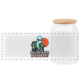 Do you have a ticket alien - Panoramic Cookie Jar with Wooden Lid - white - Front