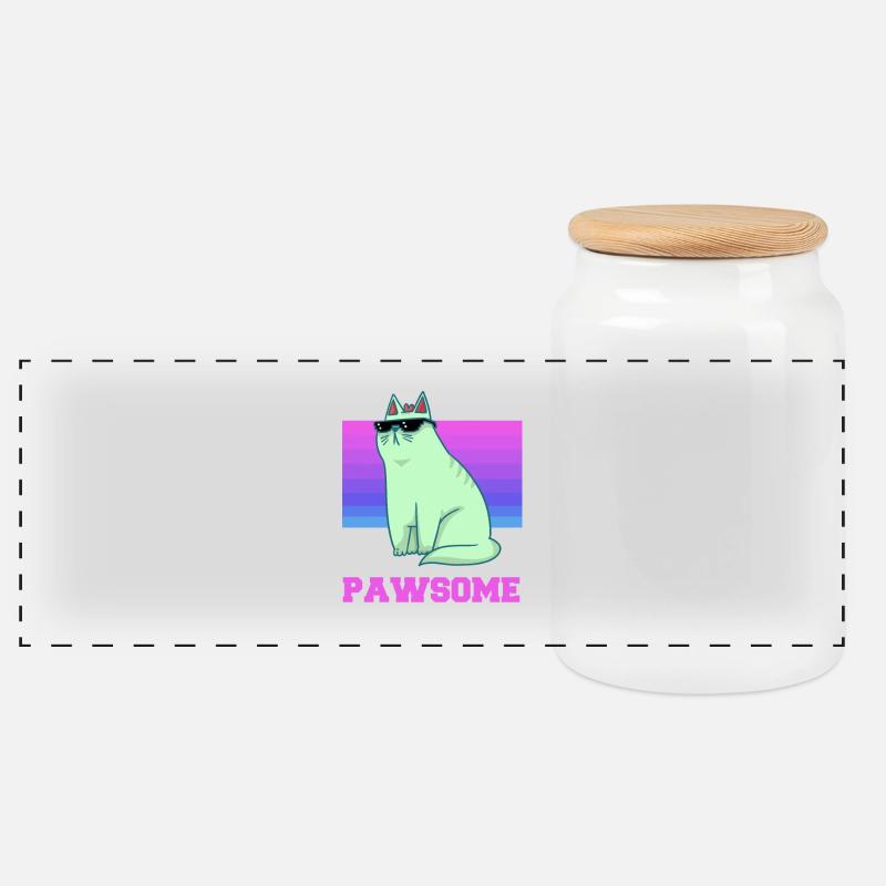 Cat - Sunglasses - Cool - Kitten - Paw - Panoramic Cookie Jar with Wooden Lid - white