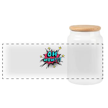 Oh Wow - Comic Pop Art Speech Bubble - Panoramic Cookie Jar with Wooden Lid - white - Front