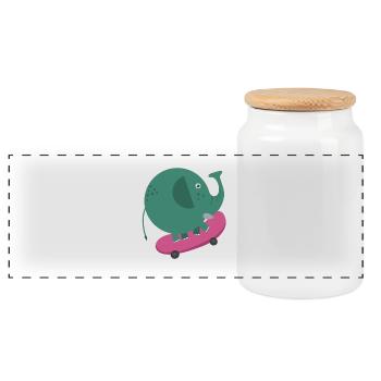 Skater elephant - Panoramic Cookie Jar with Wooden Lid - white - Front