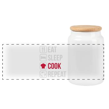 Eat Sleep Cook Repeat - Panorama Keksdose mit Holzdeckel - Weiß - Vorne