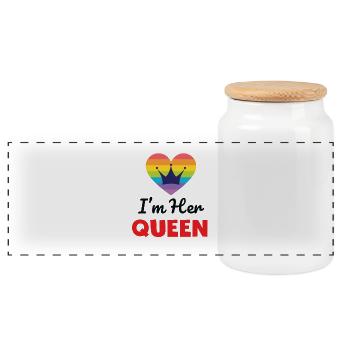 Cute I'm Her Queen Rainbow T-shirt - Panoramic Cookie Jar with Wooden Lid - white - Front