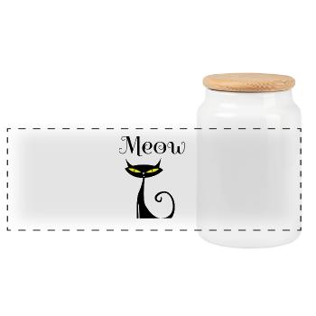 Meow Black Cat, Schwarze Katze, Geschenk - Panorama Keksdose mit Holzdeckel - Weiß - Vorne