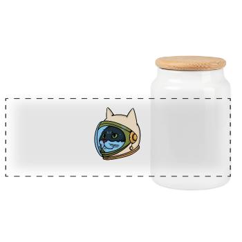 Astro cat - astronaut - cat - kitten - space - Panoramic Cookie Jar with Wooden Lid - white - Front
