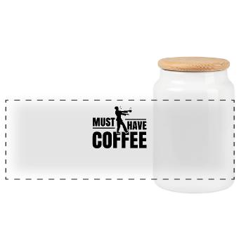 Must Have Coffee, Zombie, Gift, Coffee - Panoramic Cookie Jar with Wooden Lid - white - Front
