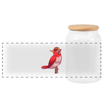 Musique - vie - oiseau avec un casque - Boîte à biscuits avec couvercle en bois - blanc - Devant