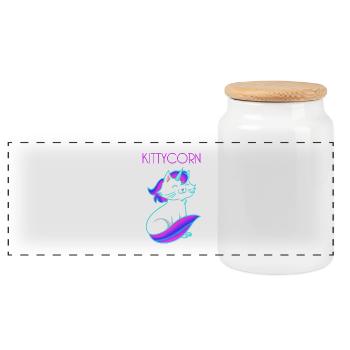 Kittycorn - Katze Horn - Kätzchen - Panorama Keksdose mit Holzdeckel - Weiß - Vorne