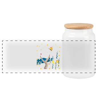 Happy Camper Marshmallow Campfire Gift Shirt - Panoramic Cookie Jar with Wooden Lid - white - Front