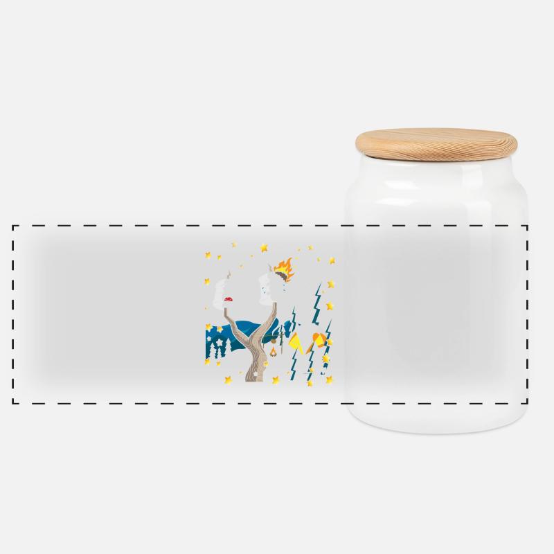 Happy Camper Marshmallow Campfire Gift Shirt - Panoramic Cookie Jar with Wooden Lid - white