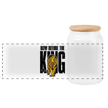 Lion Bow Before the King Lion gift - Panoramic Cookie Jar with Wooden Lid - white - Front