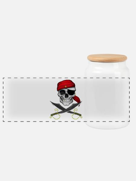 Pirat Totenkopf - Panorama Keksdose mit Holzdeckel - Weiß