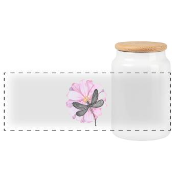 Libelle mit zarter rosa Blume - Panorama Keksdose mit Holzdeckel - Weiß - Vorne