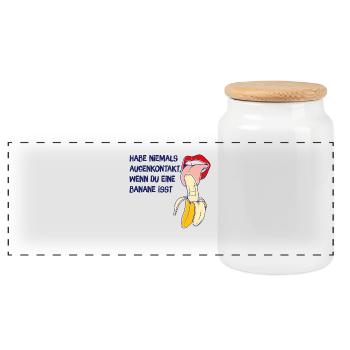 Banana Gift never make eye contact while eating - Panoramic Cookie Jar with Wooden Lid - white - Front
