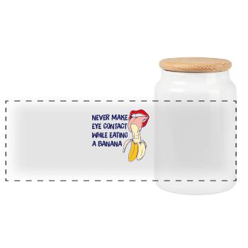 Banana Gift never make eye contact while eating - Panoramic Cookie Jar with Wooden Lid - white - Front