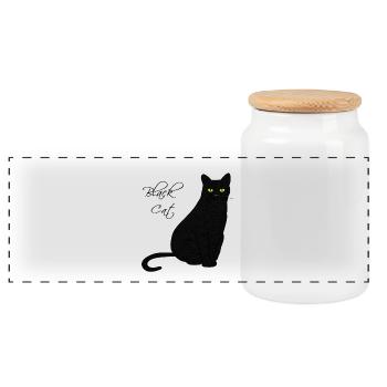 Black Cat - Panoramic Cookie Jar with Wooden Lid - white - Front