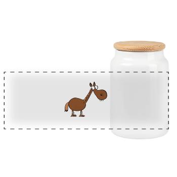 horse - Panoramic Cookie Jar with Wooden Lid - white - Front