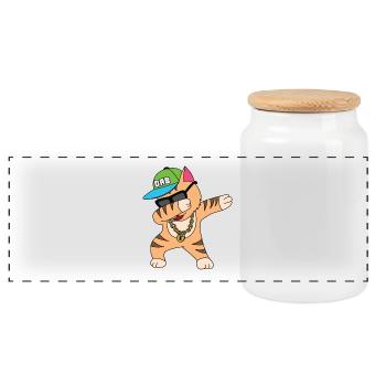 Katze Banane Kätzchen meow kitty cat Katzendame - Panorama Keksdose mit Holzdeckel - Weiß - Vorne