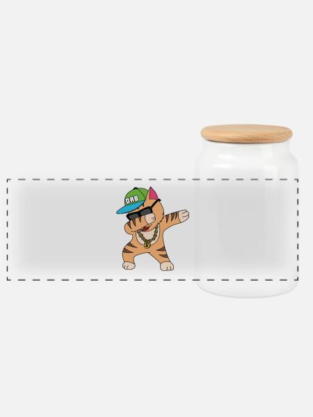 Katze Banane Kätzchen meow kitty cat Katzendame - Panorama Keksdose mit Holzdeckel - Weiß