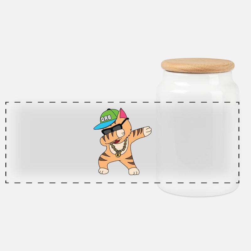 Katze Banane Kätzchen meow kitty cat Katzendame - Panorama Keksdose mit Holzdeckel - Weiß