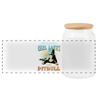Pitbull Woman Dog Fighting Dog Love Girl - Panoramic Cookie Jar with Wooden Lid - white - Front