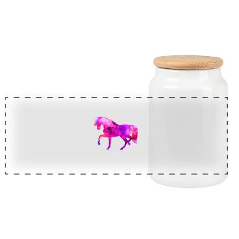 Horse Funny Animals Blue-Pink Watercolor Tee Shirt Kin - Panoramic Cookie Jar with Wooden Lid - white - Front
