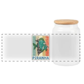 Piranha Vintage Retro Style Grunge - Panorama Keksdose mit Holzdeckel - Weiß - Vorne