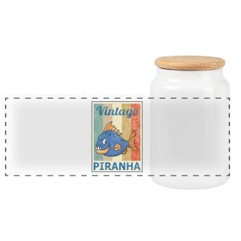 Piranha Vintage Retro Style Grunge - Panorama Keksdose mit Holzdeckel - Weiß - Vorne