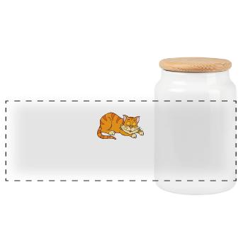 Cat - sleeping cat - Panoramic Cookie Jar with Wooden Lid - white - Front