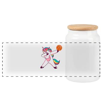 unicornbasketball - Panoramic Cookie Jar with Wooden Lid - white - Front