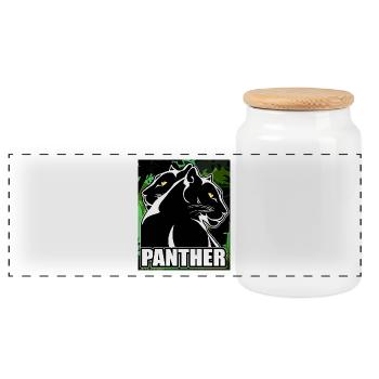 panther - Panoramic Cookie Jar with Wooden Lid - white - Front