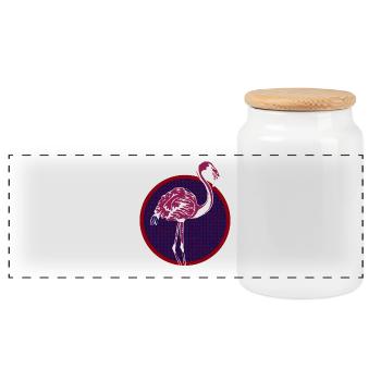 Roter Flamingo - Panorama Keksdose mit Holzdeckel - Weiß - Vorne