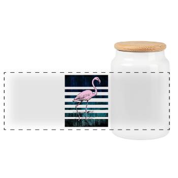 Flamant rose - Boîte à biscuits avec couvercle en bois - blanc - Devant