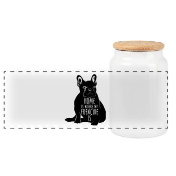 French bulldog - Panoramic Cookie Jar with Wooden Lid - white - Front