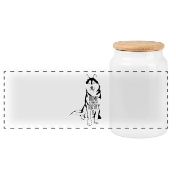 Husky - Panoramic Cookie Jar with Wooden Lid - white - Front
